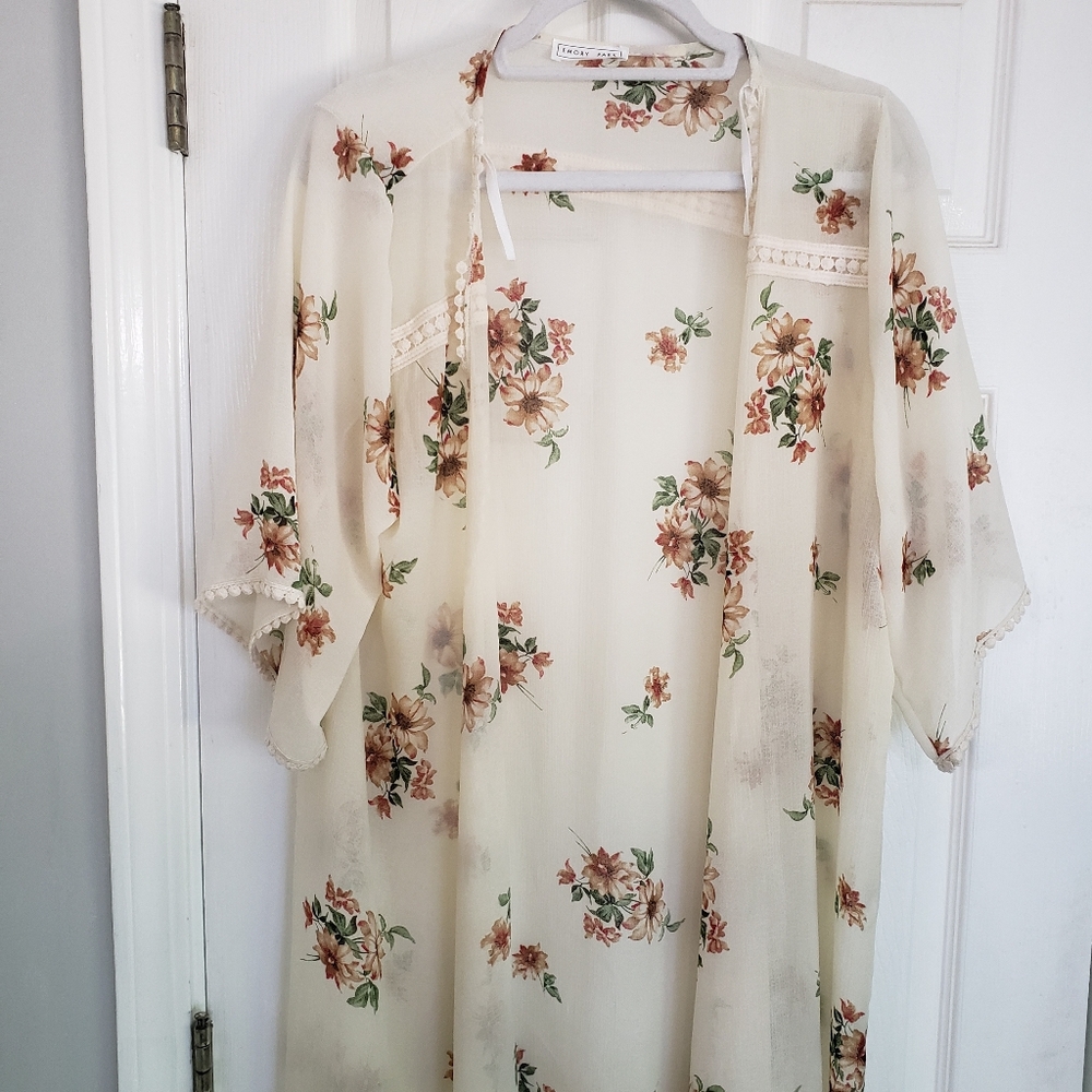 Chiffon kimono style open front cardigan